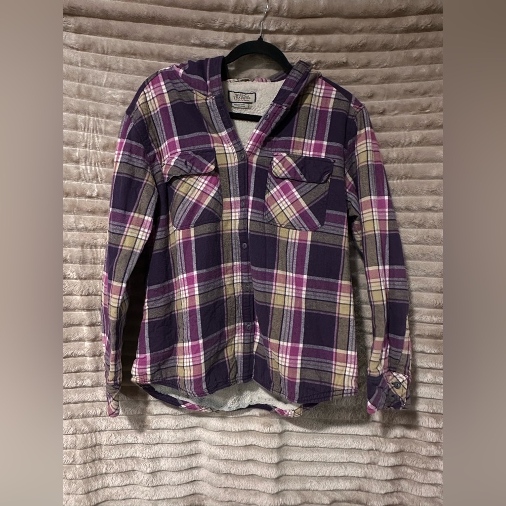 Boston Traders Plaid fuzzy jacket in Purple and Pink